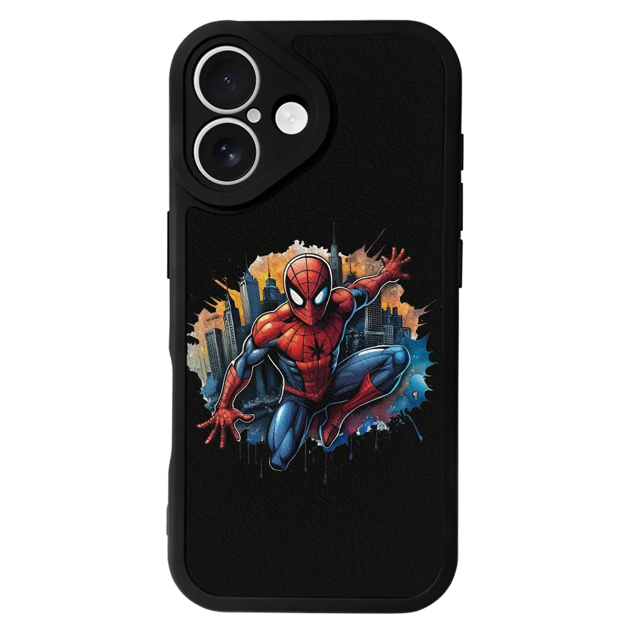 アベンジャーズ (Avenjāzu) グッズ スパイダーマン（Spider-Man） - IPhone 16シリーズ対応 ・ シリコンスマホケース ・ レザー調 ・ 高精度フィット ・ 耐衝撃 ・ ワイヤレス充電対応 ・ 精密カット